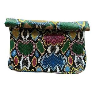 Bright Colorful Snakeskin Print Lined Fold Over Clutch or Lunch Bag Snaps
